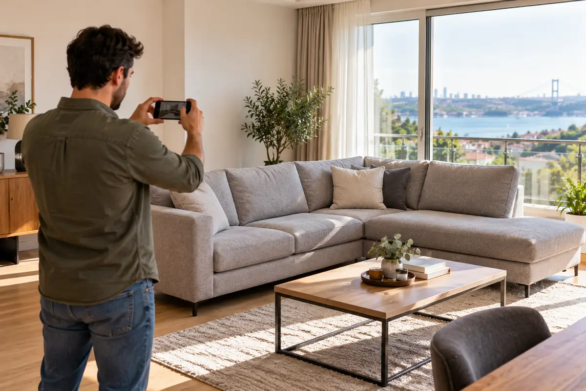 Satmak istediği koltuğun fotoğrafını telefonla çeken kişi
